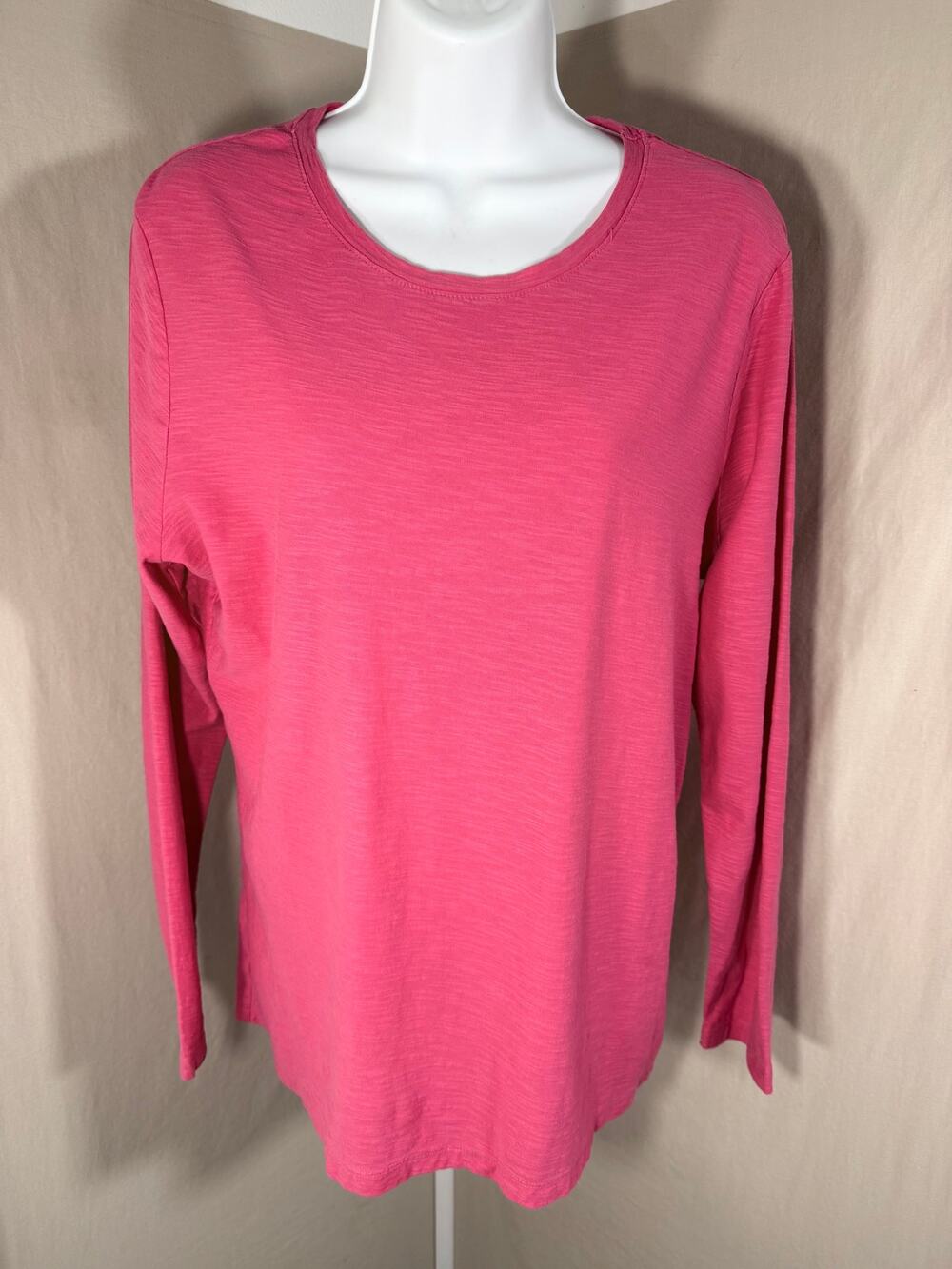 Faded Glory Pink Slub Knit Cotton Long Sleeve Tee Top Crew Neck Womens XL 16-18